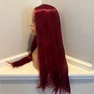 Long, straight red lace front wig